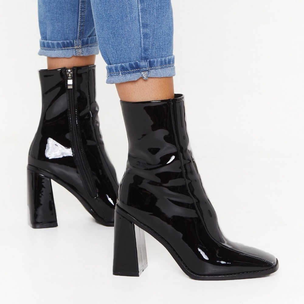 Nasty Gal Patent Square Toe Boots Sz 6.5